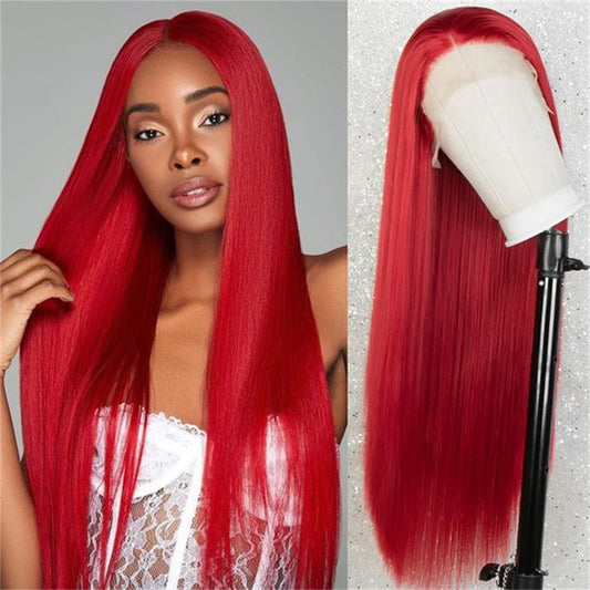 13*4 frontal lace red straight wig 13*6 lace 180 density ST