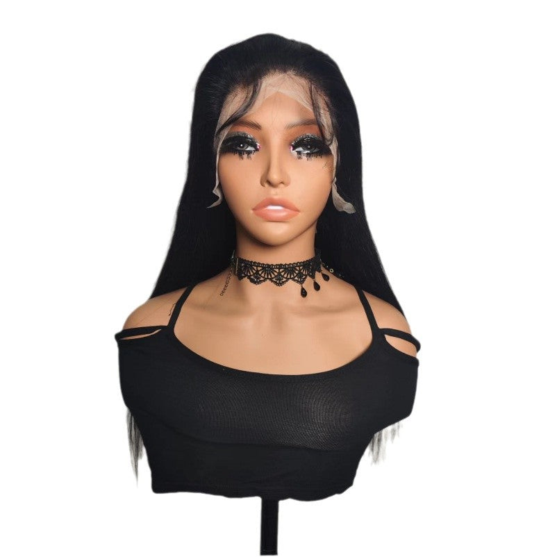 High-amplitude black long straight human hair front lace wig black natural color 13*4 lace 180 density black long straight human hair front lace wig black natural color