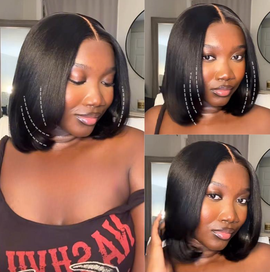 4x4 Bob Straight #1b Natural Hair 100% Human Hair No Glue Head Cover