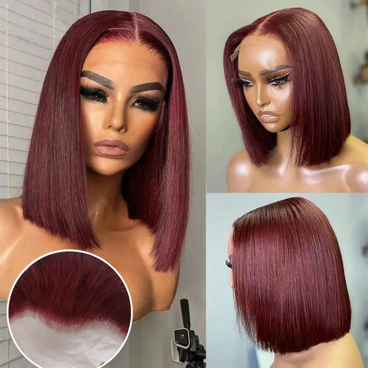 13*4HD transparent lace  burgundy human hair frontal wome