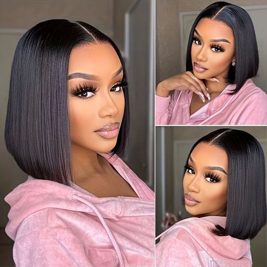 Real human hair BOB wig, 4*4 natural color straight human hair wig