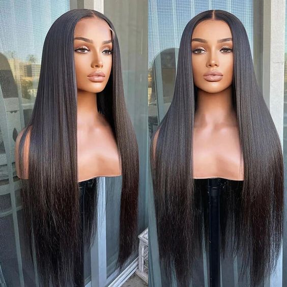 High-amplitude black long straight human hair front lace wig black natural color 13*4 lace 180 density black long straight human hair front lace wig black natural color