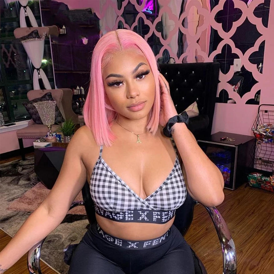 European and American real human hair Bob wigs pink 13x4 lace front