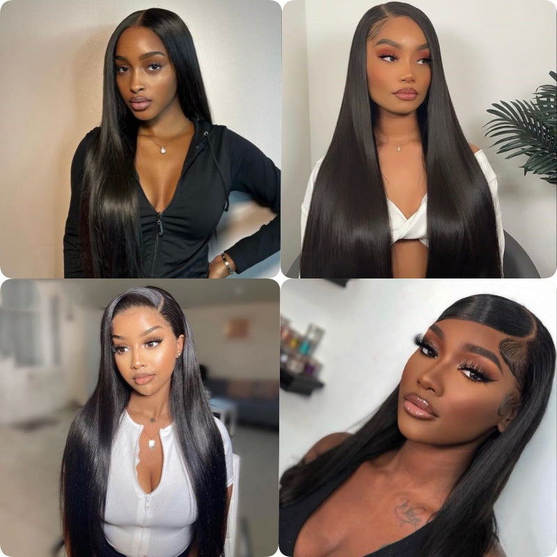High-amplitude black long straight human hair front lace wig black natural color 13*4 lace 180 density black long straight human hair front lace wig black natural color