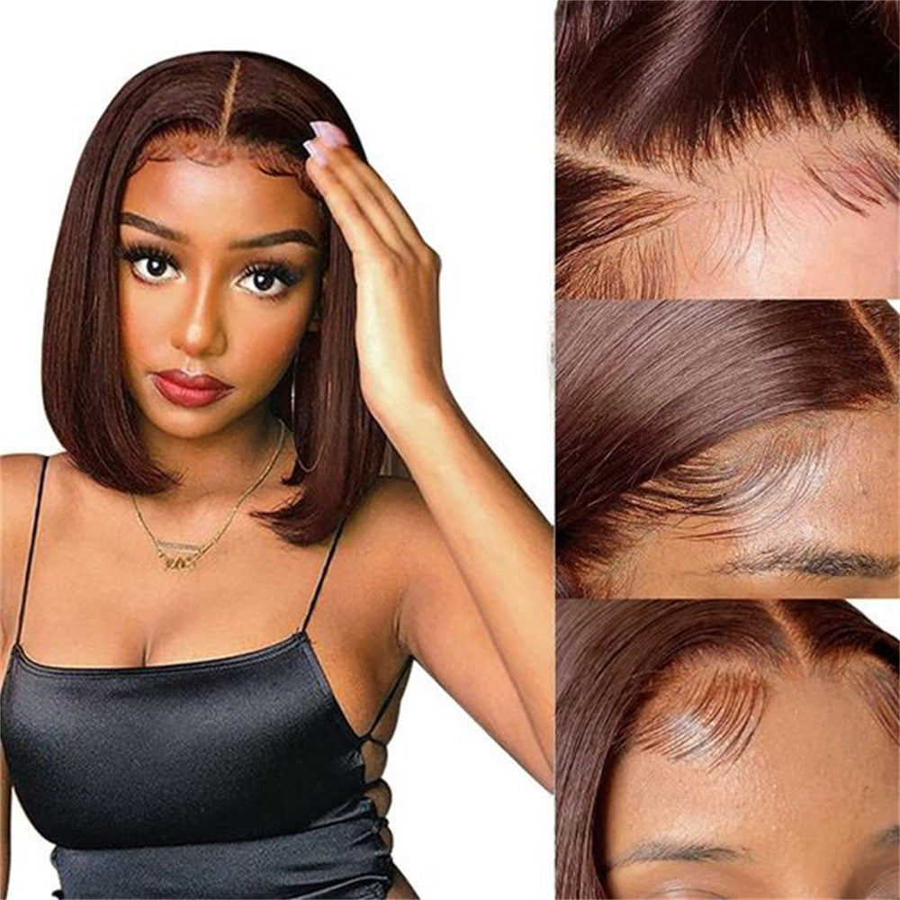 Hot chocolate-brown front lace-up real human hair wig 180 density