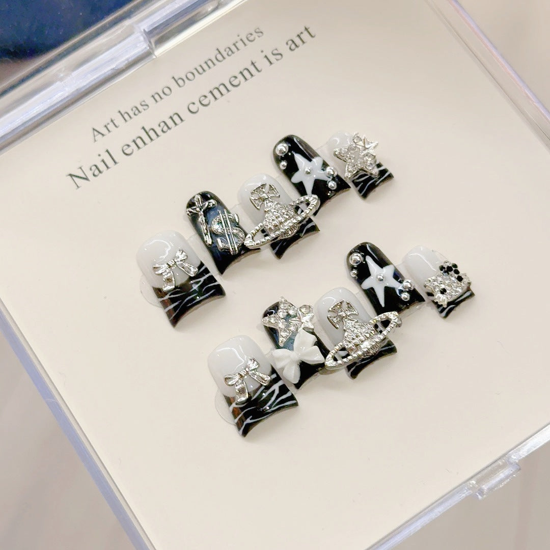 『Shibuya Gyaru Duck Bill』Retro Gyaru Kitty Handmade Press-On Nails, Removable Nail Stickers