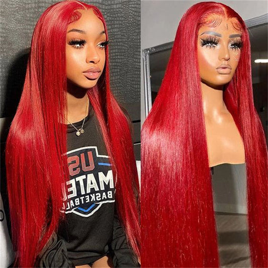 13*4 frontal lace red straight wig 13*6 lace 180 density ST