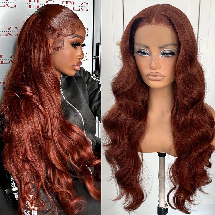 13*4HD transparent lace huamn hair wig Red brown body wave