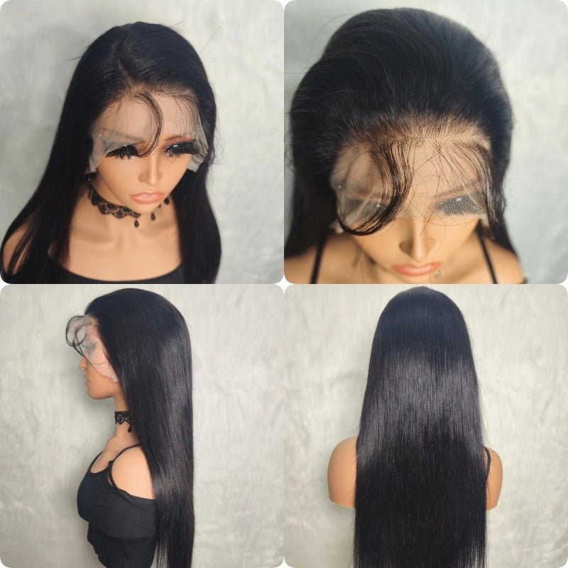 High-amplitude black long straight human hair front lace wig black natural color 13*4 lace 180 density black long straight human hair front lace wig black natural color
