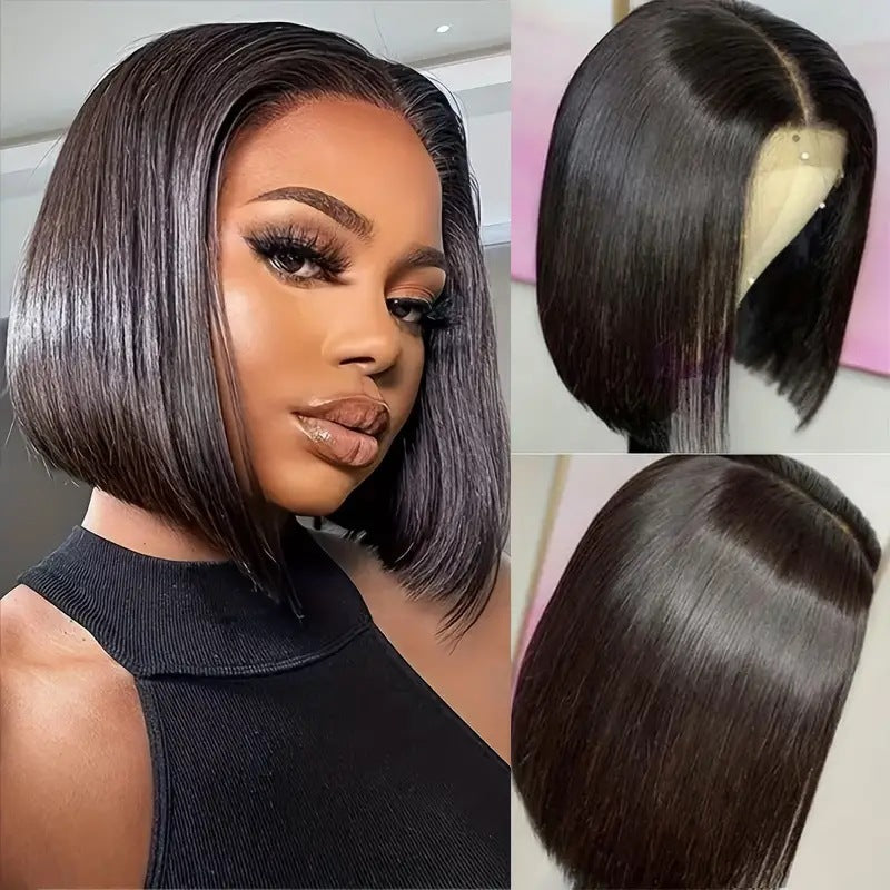 4x4 Bob Straight #1b Natural Hair 100% Human Hair No Glue Head Cover