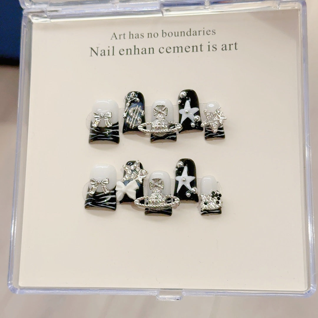 『Shibuya Gyaru Duck Bill』Retro Gyaru Kitty Handmade Press-On Nails, Removable Nail Stickers