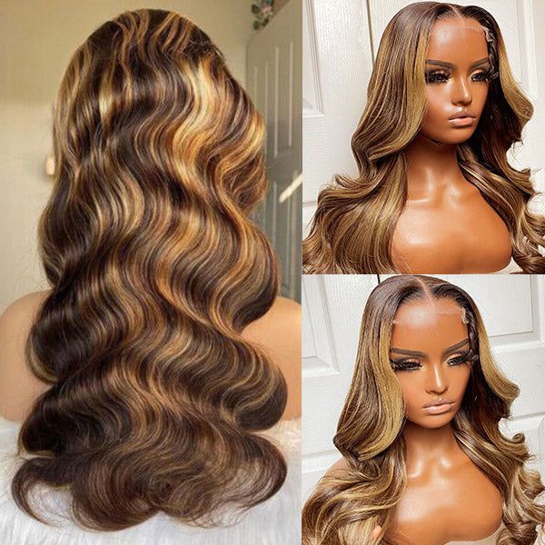 13*4HD transpat Omber highlight P4/27 color huamn hair wig