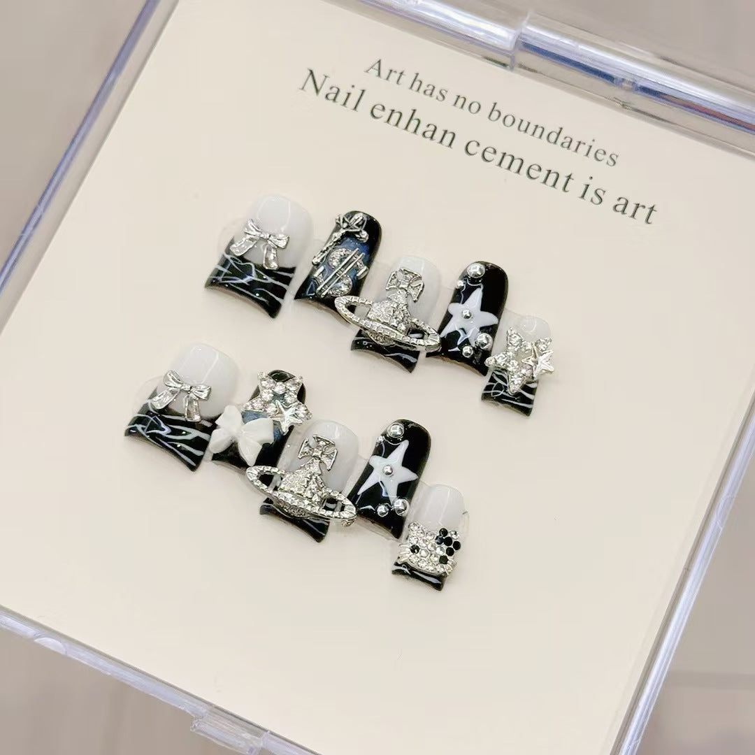 『Shibuya Gyaru Duck Bill』Retro Gyaru Kitty Handmade Press-On Nails, Removable Nail Stickers