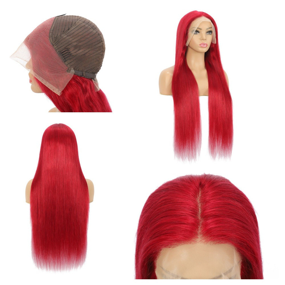 13*4 frontal lace red straight wig 13*6 lace 180 density ST