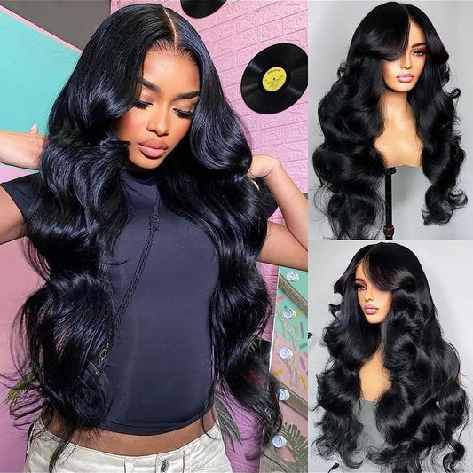 Body wave human hair wig large wave roll frontal closure T lace 13*4 lace 180density