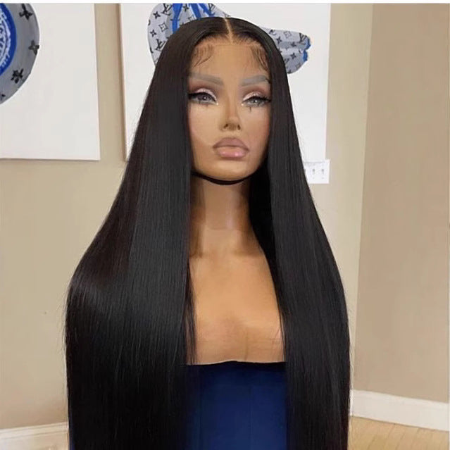 High-amplitude black long straight human hair front lace wig black natural color 13*4 lace 180 density black long straight human hair front lace wig black natural color