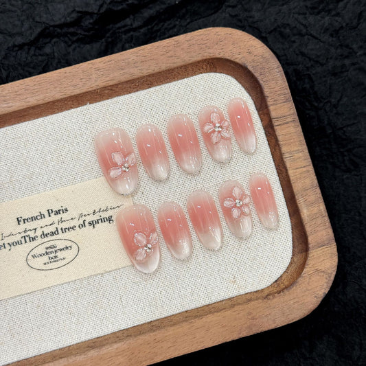 Sheer Carved Spring & Summer Blush Nude Wearable Press On Nails