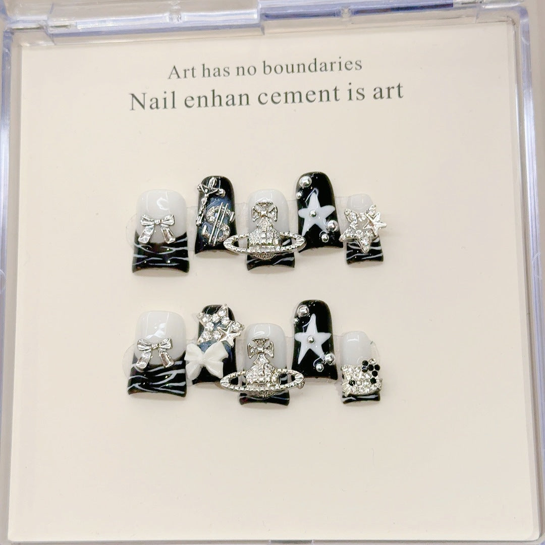 『Shibuya Gyaru Duck Bill』Retro Gyaru Kitty Handmade Press-On Nails, Removable Nail Stickers