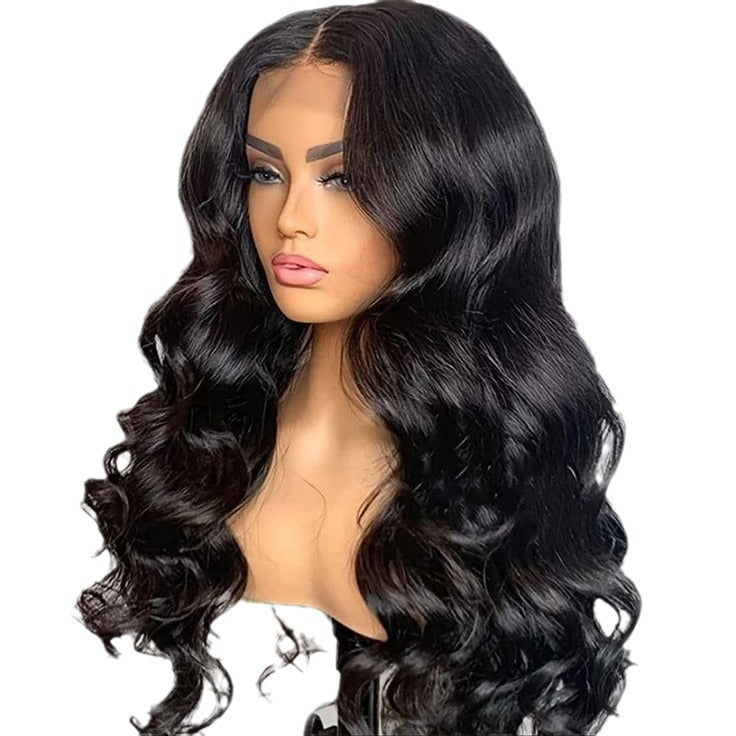Body wave human hair wig large wave roll frontal closure T lace 13*4 lace 180density
