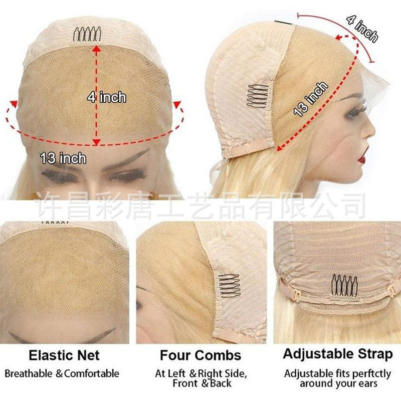 #613  Blonde Wavy Hair Curtain 13*4 Real Hair